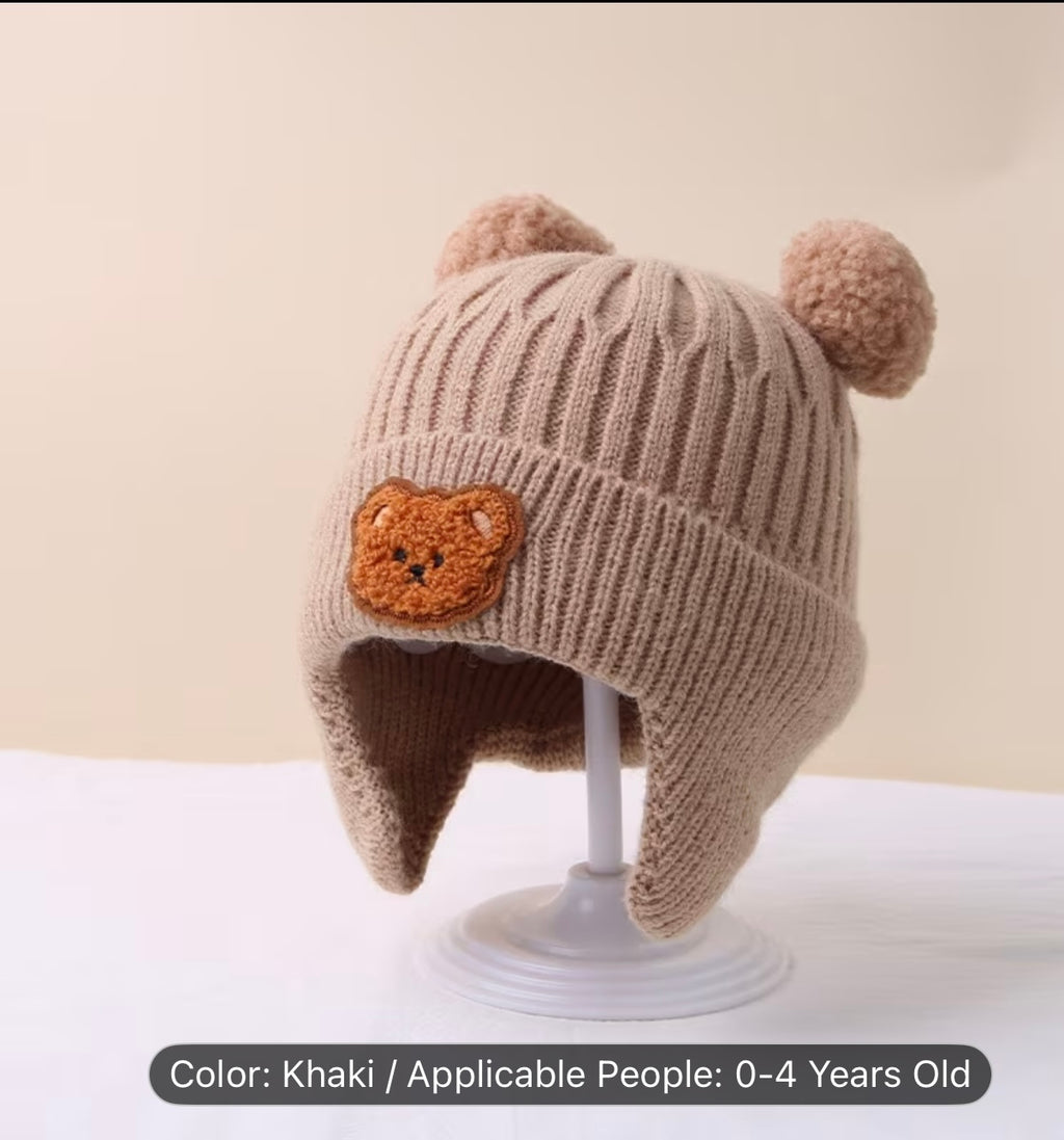 Cute Bear Ear Knitted Winter Beanie – Soft, Warm, Stretch-Fit Hat with Bear Patch for Toddlers and Young Children (8 Months–4 Years)