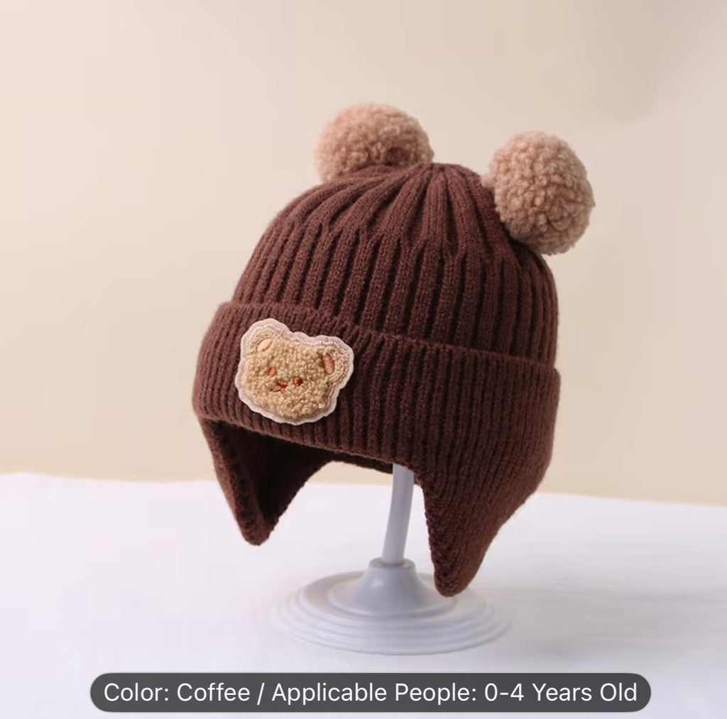 Cute Bear Ear Knitted Winter Beanie – Soft, Warm, Stretch-Fit Hat with Bear Patch for Toddlers and Young Children (8 Months–4 Years)