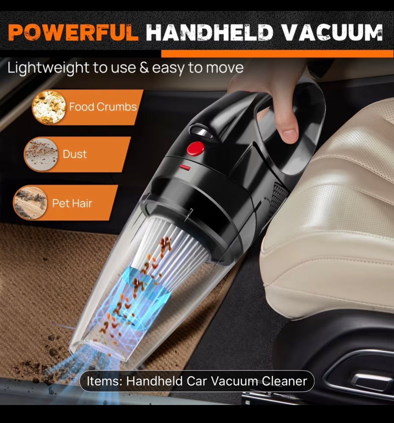 9000Pa Cordless Handheld Car Vacuum Cleaner with LED Light & HEPA Filter